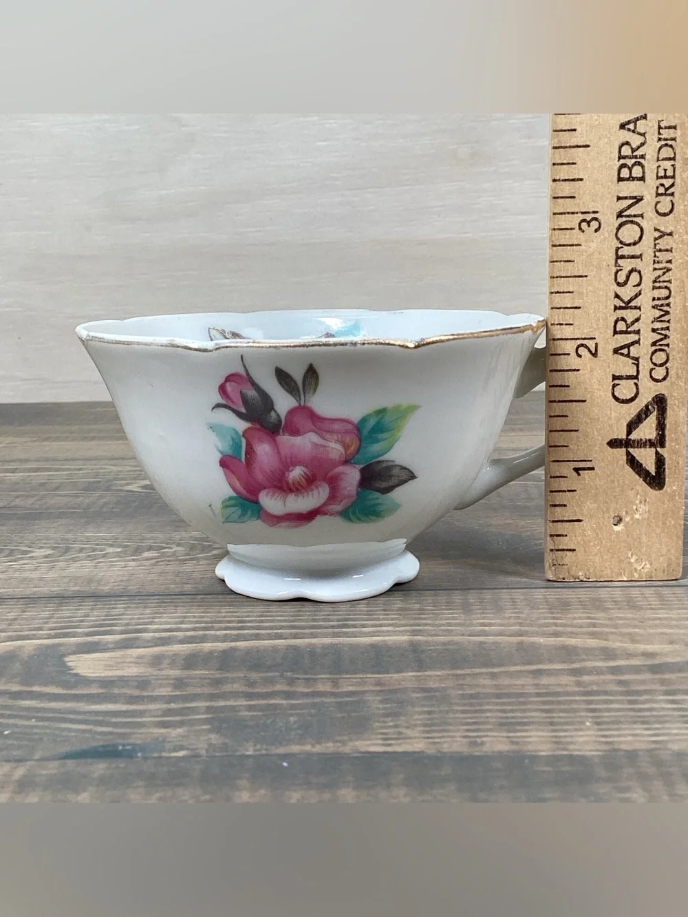 Vintage Shafford Japan Hand Painted Pink & Gray Floral Roses Teacup & Saucer Set